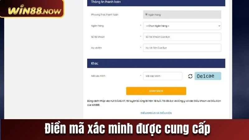 Nhập mã xác minh được hệ thống cung cấp vào ô  